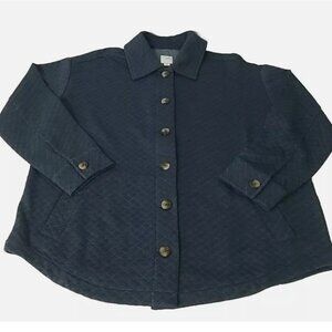 J Jill Blue/Gray Quilted Button Up Cardigan Sweater Size Medium Petite Pockets